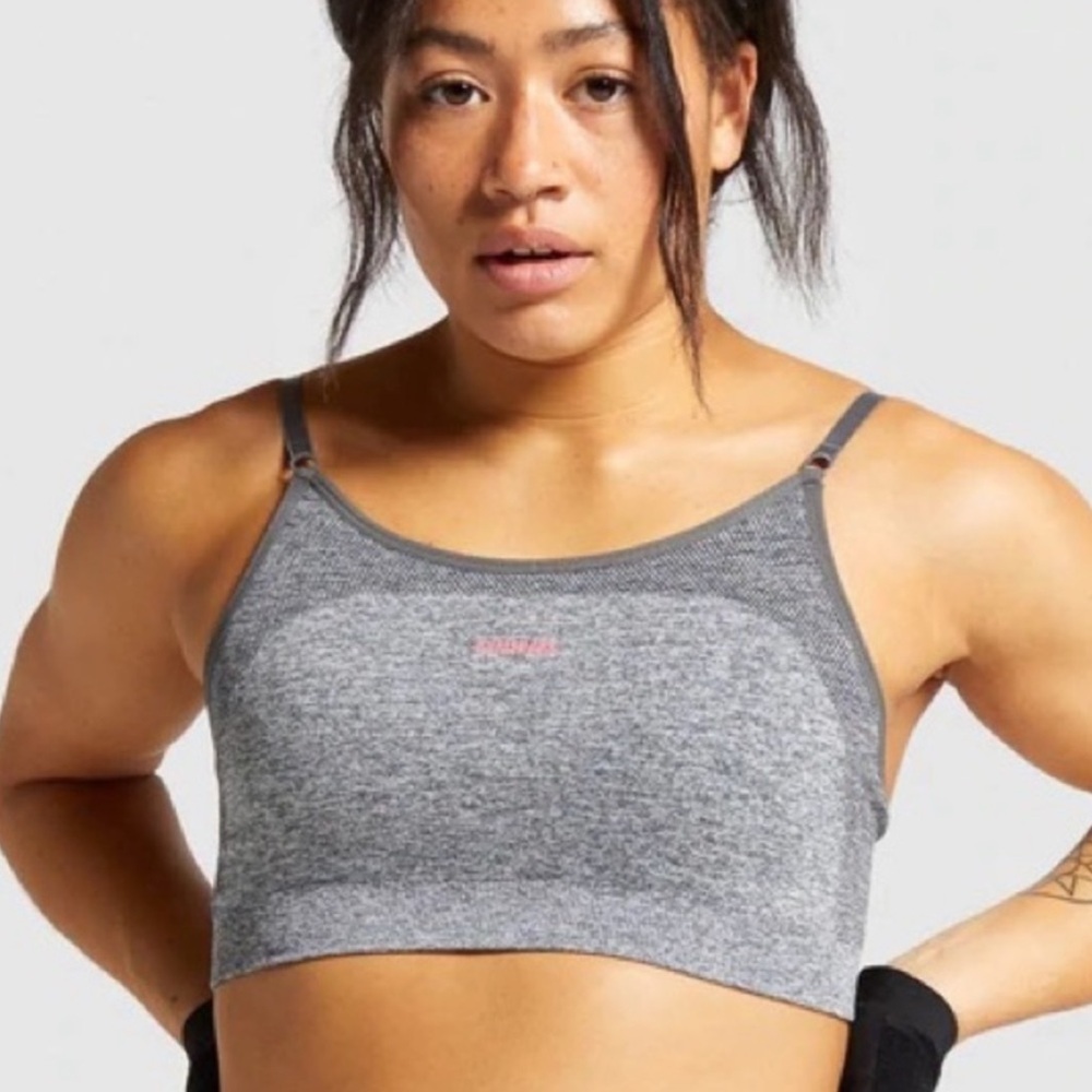 Gymshark Heather Gray Sports Bra with Pink Logo - Picture 4 of 9